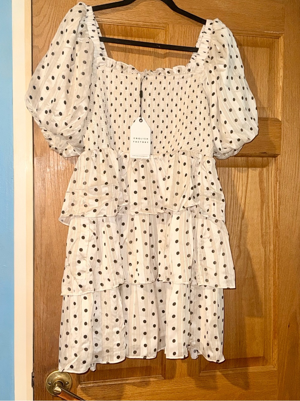 English Factory White Dress with Black Polka Dots